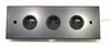 A black power strip with three sockets is shown against a white background. Produktbild-Vorschau
