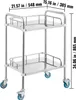 A stainless steel two-tier utility cart with wheels, shown with dimensions indicated by measurement lines and text. Produktbild-Vorschau