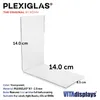 A clear product shot of a transparent L-shaped acrylic bookend or display stand. Produktbild-Vorschau