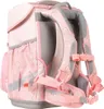A pink school backpack with rainbow and star patterns, shown from the side and back. Voir les images du produit