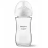 A clear studio shot of a glass baby bottle with a white nipple and cap. Produktbild-Vorschau