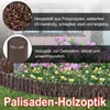 A garden fence made of plastic with a wood-like appearance, bordering a flower bed with pink and yellow flowers. Náhled obrázku produktu