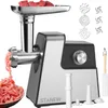 A meat grinder with various accessories and ground meat. Produktbild-Vorschau