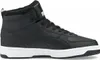 A studio shot of a black Puma high-top sneaker with white soles and black fur lining. Produktbild-Vorschau