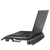 A laptop is placed on a black laptop cooling pad. Produktbild-Vorschau