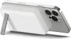A white power bank with a silver kickstand is attached to the back of a silver smartphone. Voir les images du produit