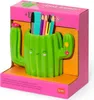 A ceramic pen holder shaped like a cactus, displayed inside its retail packaging. Voir les images du produit