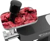 A close-up of a meat grinder with raw meat in the hopper. Produktbild-Vorschau