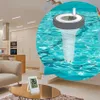 A collage showing a living room with a digital thermometer on a coffee table and a close-up of a pool thermometer floating in a swimming pool. Produktbild-Vorschau