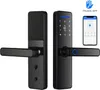 A smart lock and a smartphone displaying the TTLock app are shown against a white background. Produktbild-Vorschau