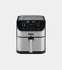 A silver and black air fryer is shown against a light gray background. Produktbild-Vorschau