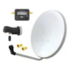 A satellite dish kit with accessories laid out on a white background. Produktbild-Vorschau