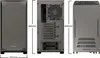 Three views of a computer case are shown, with dimensions indicated. Produktbild-Vorschau