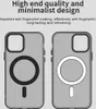 Two phone cases are shown side-by-side against a light gray background. The cases are transparent and have a circular magnetic ring on the back. Text above describes the product's quality and features. Anteprima dell’immagine prodotto