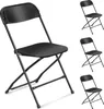 Four black folding chairs are shown against a white background. One chair is in the foreground, taking up most of the left side of the image, while the other three are smaller and positioned in the upper right quadrant. Podgląd zdjęcia produktu