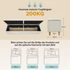 Diagrams showing the dimensions of a storage bench in relation to different bed sizes, along with a diagram of the bench itself and its dimensions. Anteprima dell’immagine prodotto