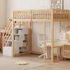 A loft bed with a desk and storage shelves in a room. Náhled obrázku produktu