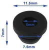 A black rubber grommet with measurement indicators. Produktbild-Vorschau