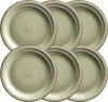 A set of six green stoneware dinner plates arranged in two rows of three. Produktbild-Vorschau