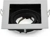 A square recessed spotlight fixture with a white outer frame and a black inner component with concentric rings. Produktbild-Vorschau