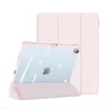 A pink iPad case with a transparent back, showing an iPad inside. The case is shown in a folded position, acting as a stand. Produktbild-Vorschau