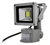 A close-up studio shot of a gray LED floodlight with a motion sensor. Produktbild-Vorschau