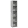 A tall, narrow, five-shelf bookshelf with a concrete-like finish, presented against a white background. Produktbild-Vorschau