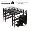 A diagram of a black loft bed with dimensions and specifications. Náhled obrázku produktu