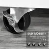 A close-up of a caster wheel on a piece of furniture, with text overlay describing its features. Produktbild-Vorschau