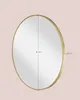 A round mirror with a gold frame is shown against a light pink background, with dimensions indicated. Produktbild-Vorschau