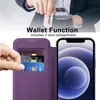 A close-up of a purple phone case with cards inserted, and a person's hand holding a card, with a blurred background showing a payment terminal. Produktbild-Vorschau
