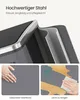 Close-up of a metal-edged product with two inset images showing a hand on a brushed surface and a hand cleaning a spill. Produktbild-Vorschau