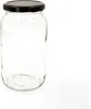 A clear studio shot of an empty glass jar with a black lid against a white background. Náhled obrázku produktu