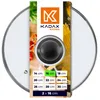 A glass pot lid with a black handle, displayed with a marketing overlay showing brand logo, product name, and size options. Náhľad obrázku produktu