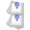 A stack of white vacuum cleaner bags with blue plastic connectors. Produktbild-Vorschau