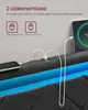 Close-up of a bed frame headboard showing integrated charging ports and LED lighting. Produktbild-Vorschau