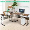 An L-shaped desk with a computer, laptop, and an open book, set in a home office environment. Podgląd zdjęcia produktu