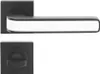 A black and white door handle set with a square rosette and a lever handle with a white insert. Produktbild-Vorschau