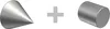 A cone and a cylinder are shown with a plus sign between them. Produktbild-Vorschau