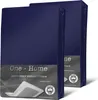 Two navy blue packaged bed sheets are shown against a white background. Produktbild-Vorschau