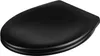 A black toilet seat is shown from a slightly elevated side angle against a white background. Produktbild-Vorschau