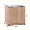 A product image of a kitchen sink cabinet with dimensions indicated. Produktbild-Vorschau
