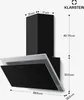 A diagram of a black and silver kitchen range hood with dimensions indicated by lines and text. Náhľad obrázku produktu