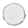 A circular LED ceiling light with a silver frame. Produktbild-Vorschau