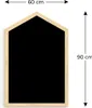 A house-shaped chalkboard with a wooden frame, shown with dimensions indicated. Produktbild-Vorschau