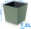A green textured planter with dimensions and capacity indicated. Produktbild-Vorschau
