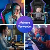 A collage of four images showing different people using gaming chairs, with a central overlay text. Podgląd zdjęcia produktu
