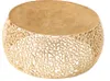A round coffee table with a filigree, leaf-like metal base and a solid top. Produktbild-Vorschau