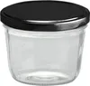 A clear studio shot of a glass jar with a black lid. Podgląd zdjęcia produktu