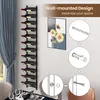 A wall-mounted wine rack with 12 bottles, displayed in a room with a painting and dining table setting. Installation instructions are shown in circular diagrams. Náhled obrázku produktu